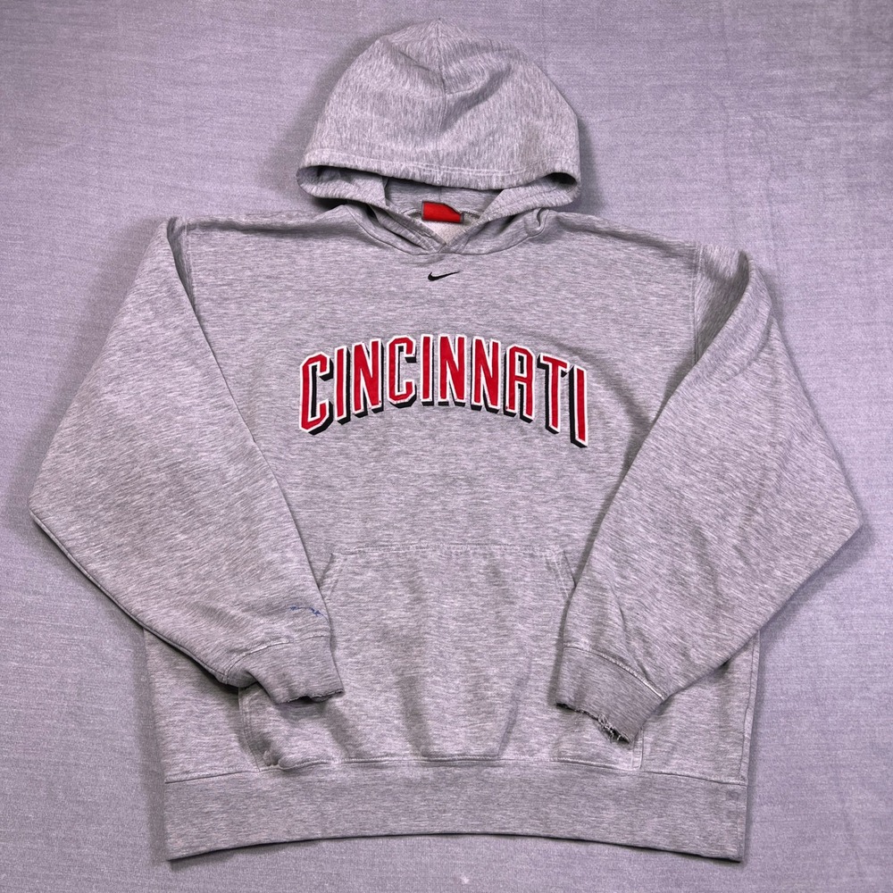 VTG Nike Team Cincinnati Center Swoosh Pullover Hoodie Mens XL Gray Cotton Blend